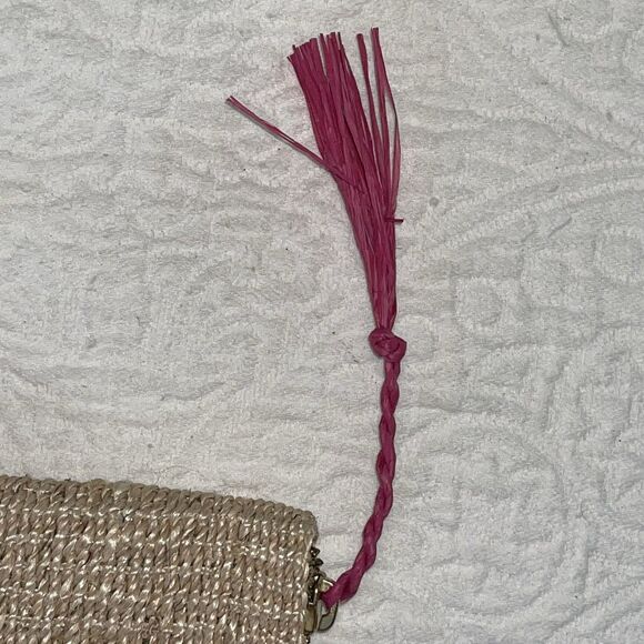 Jack Rogers Woven Clutch Pouch Tan Pink Red‎ V Initial - Picture 3 of 8